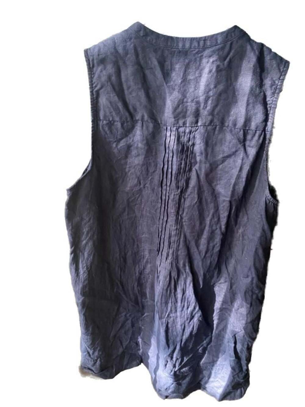 Quince Women's 100% European Linen Sleeveless Pintuck Swing Dress in Navy - Picture 3 of 3